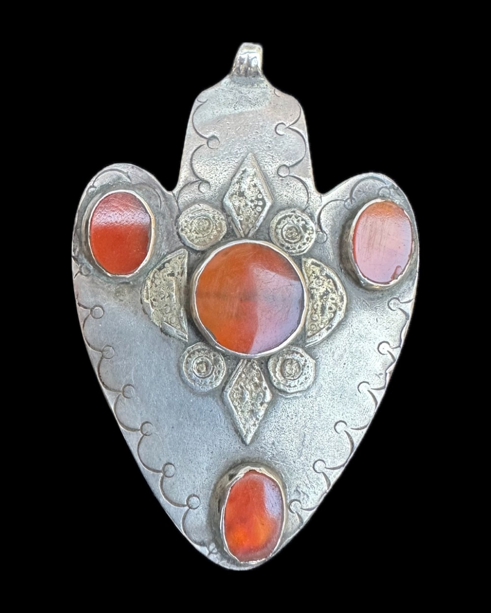 antique turkmen cordiform pendant 'asyk' western yomut tribes transcaspian steppes turkmenistan central asia